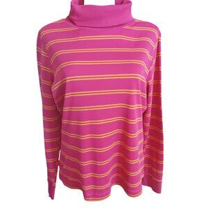 Vintage Women's Medium T-shirt Sears Pink Yellow Striped Turtleneck 1970's Hippy